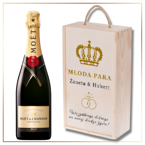 LOS NOVIOS CHAMPÁN MOET & CHANDON BRUT IMPERIAL DE AMOR EN CAJA DE MADERA -  REGALOS DE BODAS